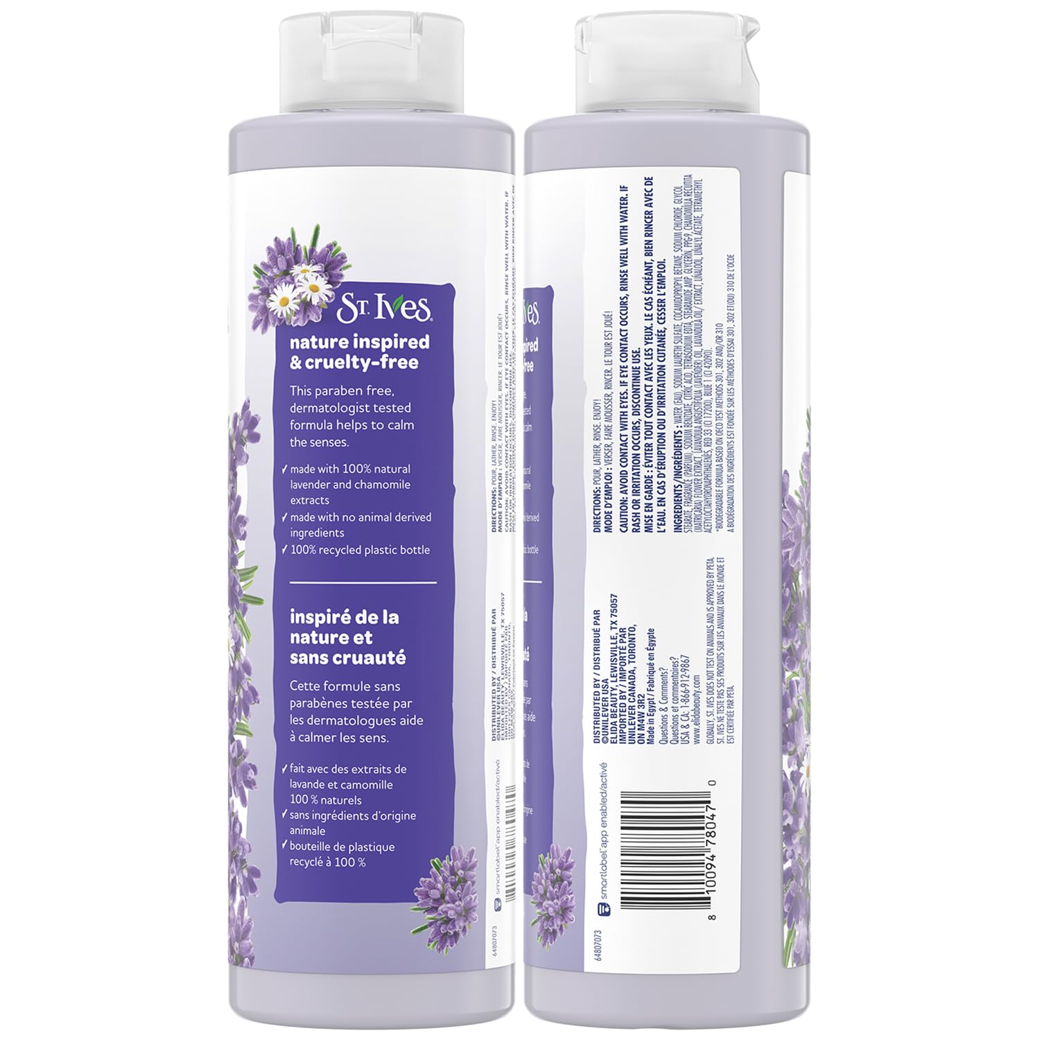St. Ives Lavender Chamomile rich lather demonstrates skin-softening foam.