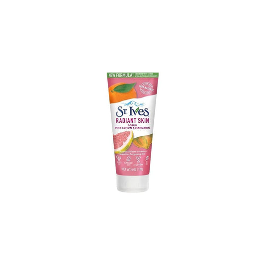 St. Ives Radiant Skin pink lemon and mandarin face scrub exfoliates to smooth and brighten skin