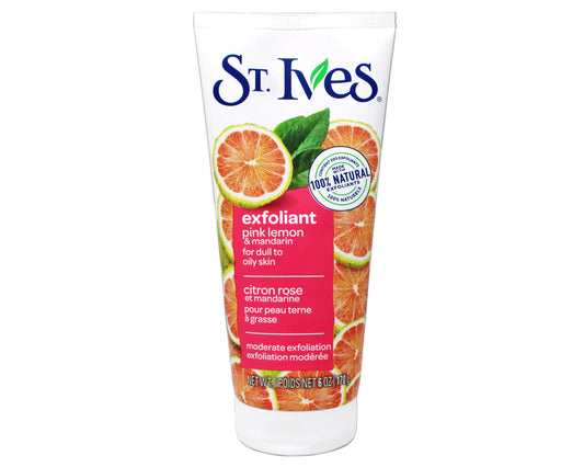 St. Ives Radiant Skin pink lemon texture close-up showing exfoliation.