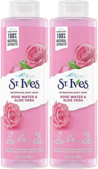 St. Ives Rose Water & Aloe Vera body wash bottle for a refreshing cleanse and hydration