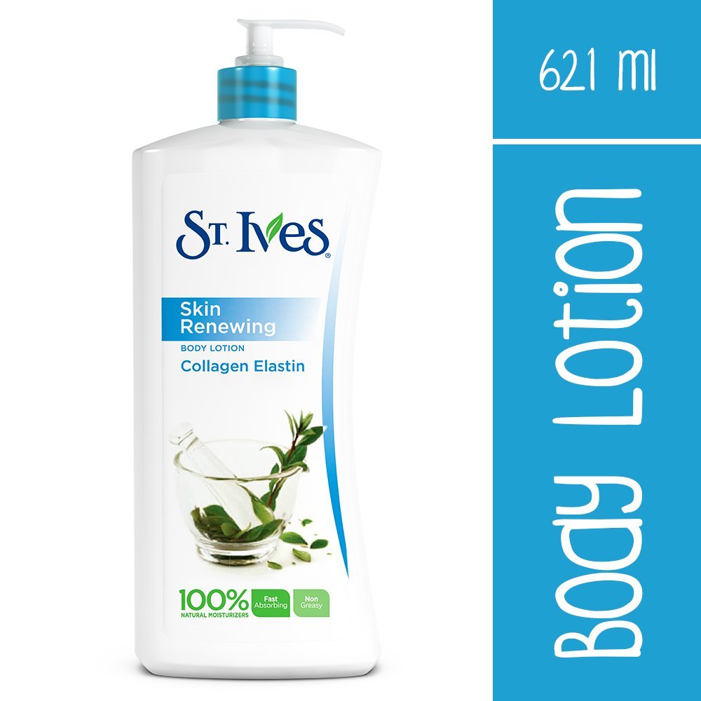 St. Ives Renewing Collagen & Elastin lotion being applied to hands for smoother skin