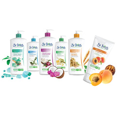 St. Ives Renewing lotion packaging with key usage guidance and ingredients