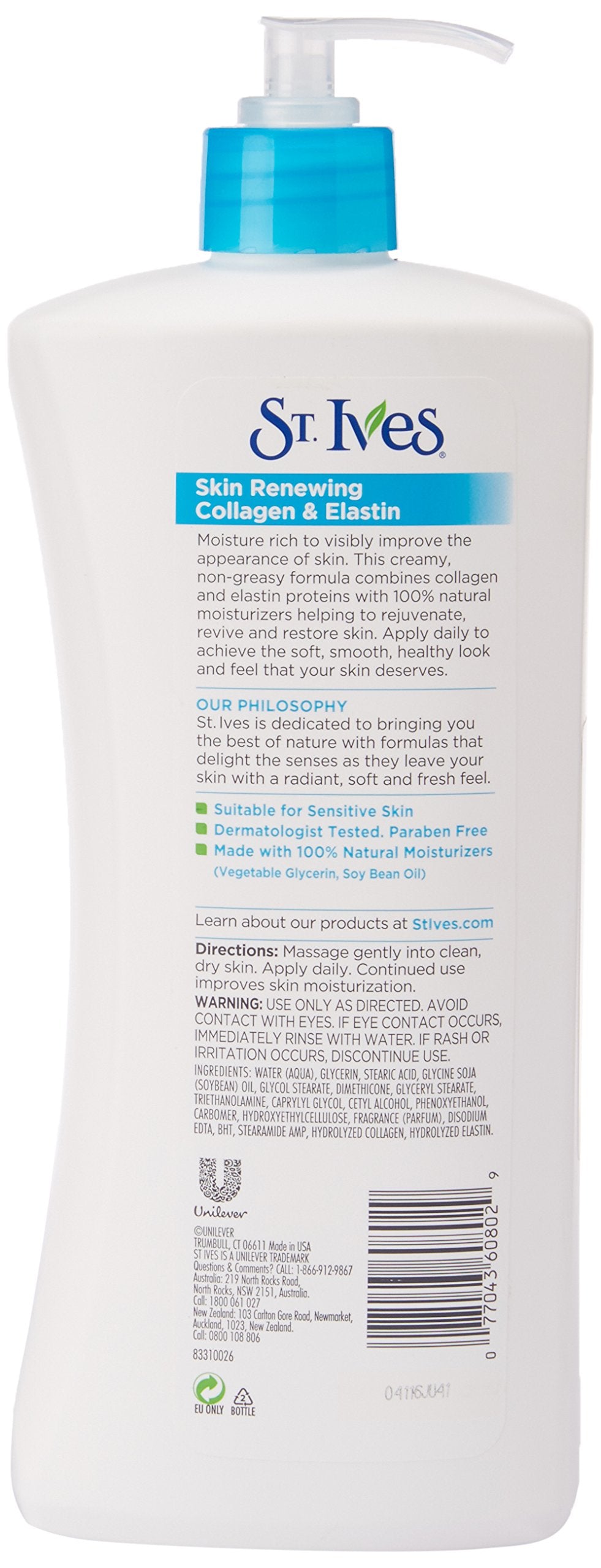 St. Ives Renewing lotion texture swatch reveals creamy consistency for nourishment