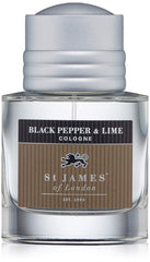 St James of London Black Pepper & Lime Cologne bottle shows crisp citrus and spice.