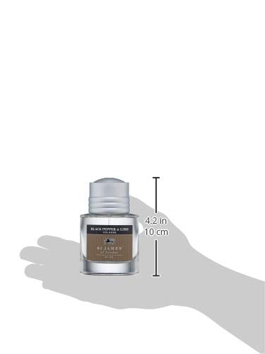 St James of London Black Pepper & Lime Cologne label detail emphasizes craftsmanship.