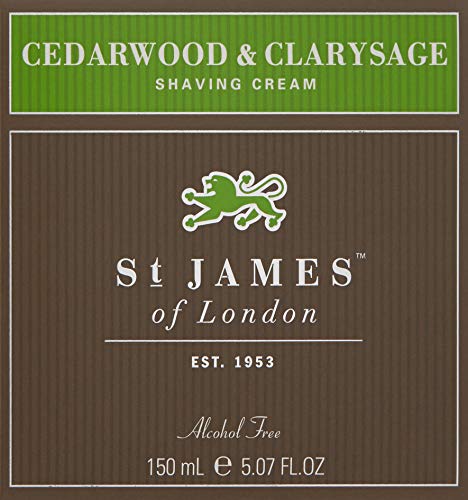 St James of London Cedarwood Clarysage shave cream lather on a wet brush.
