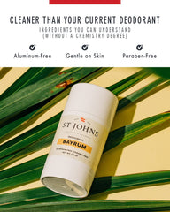 St. Johns clear deodorant glide showing no residue on skin.