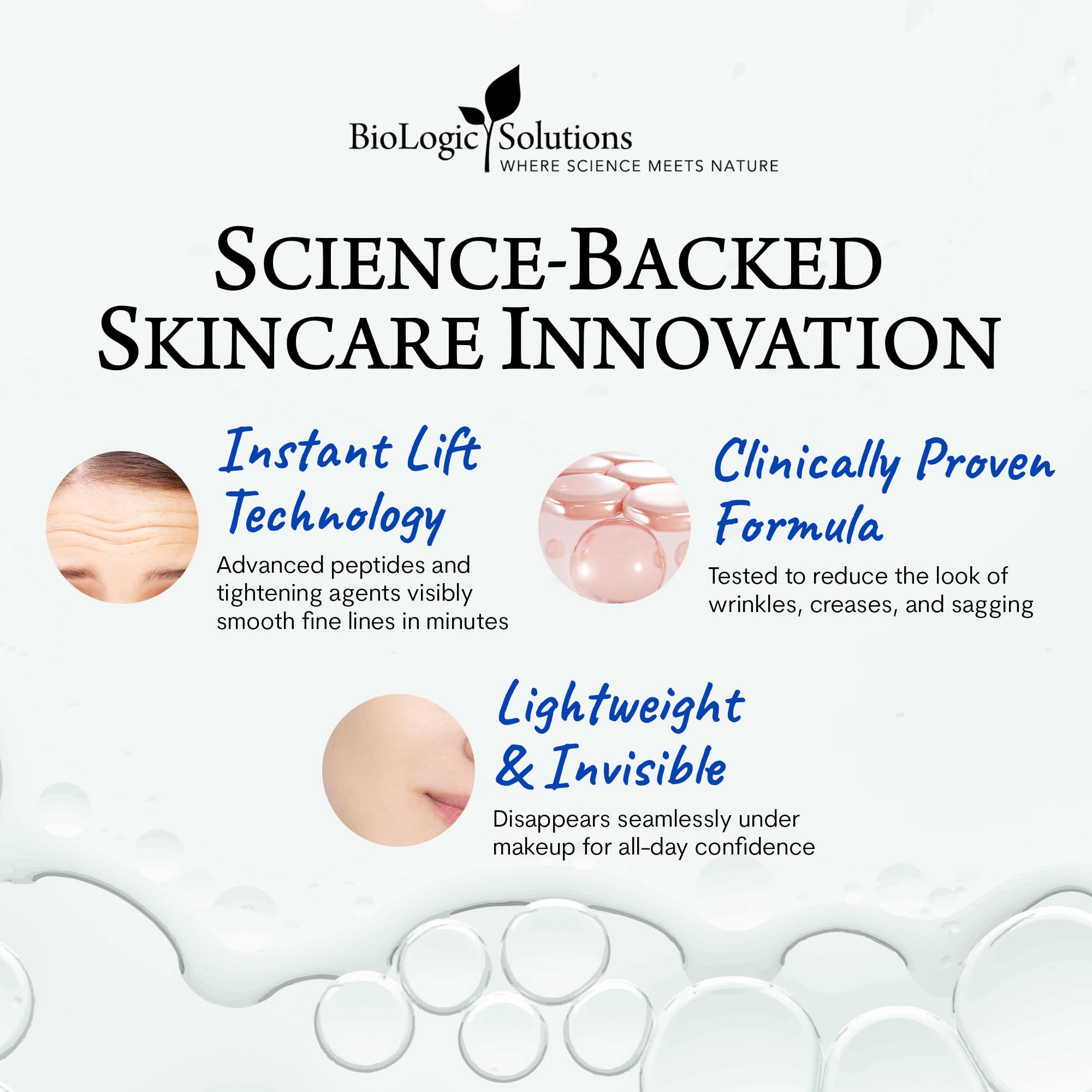 Texture close-up highlights smooth, fast-drying LifTight serum.