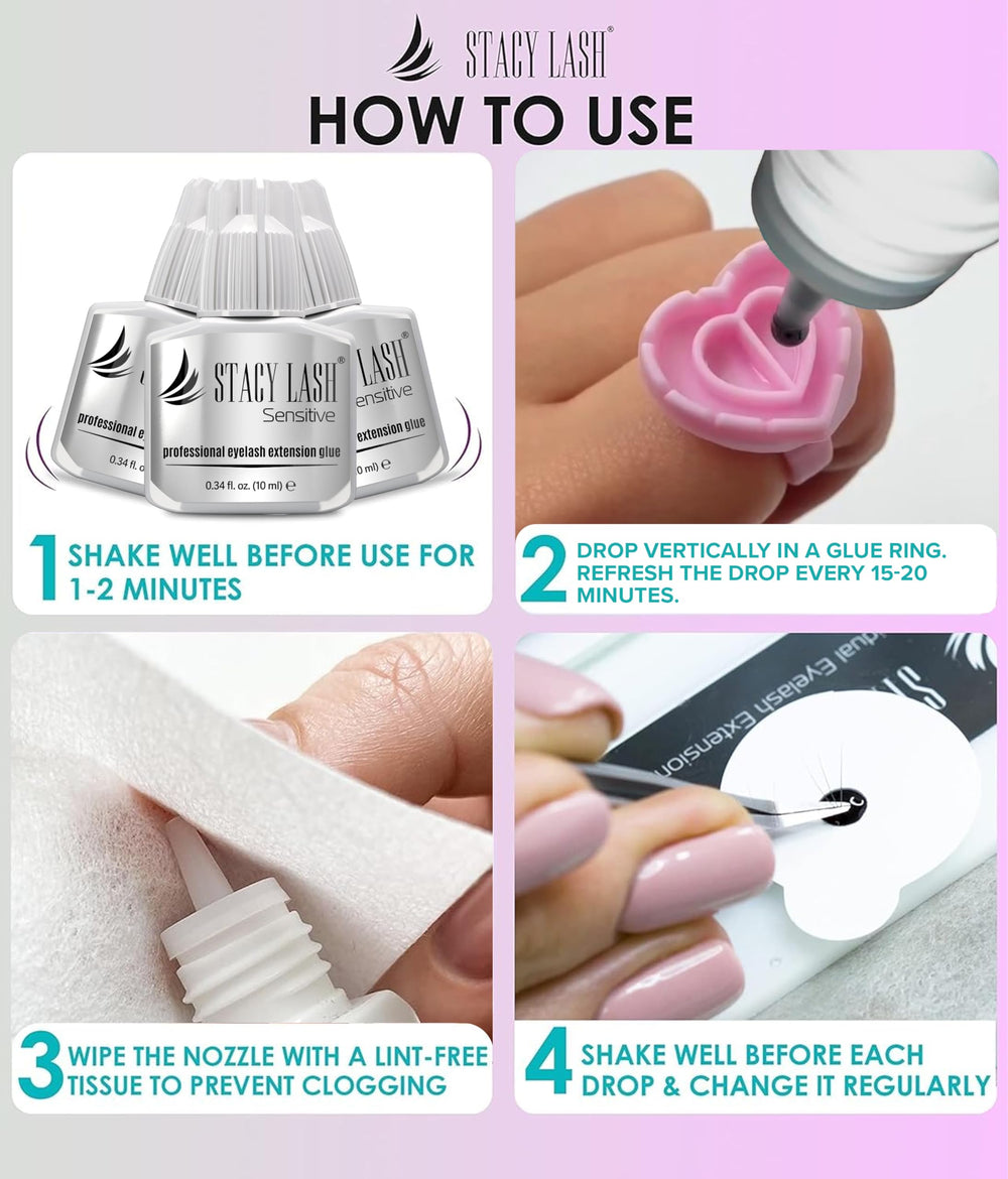 STACY LASH Glue bottle and ring on a tidy workstation.