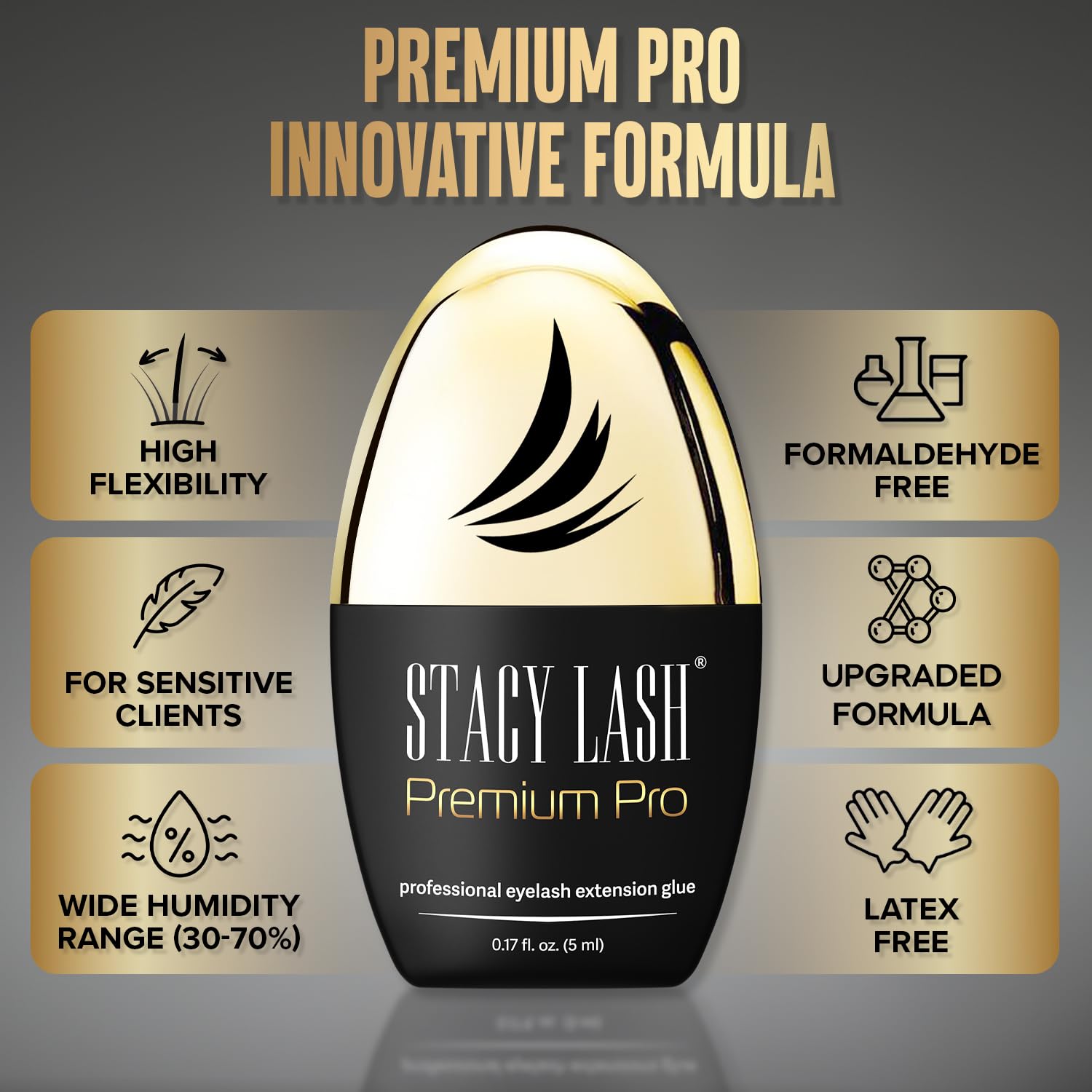 STACY LASH Premium Pro glue close-up demonstrates quick-dry performance for faster lash appointments.