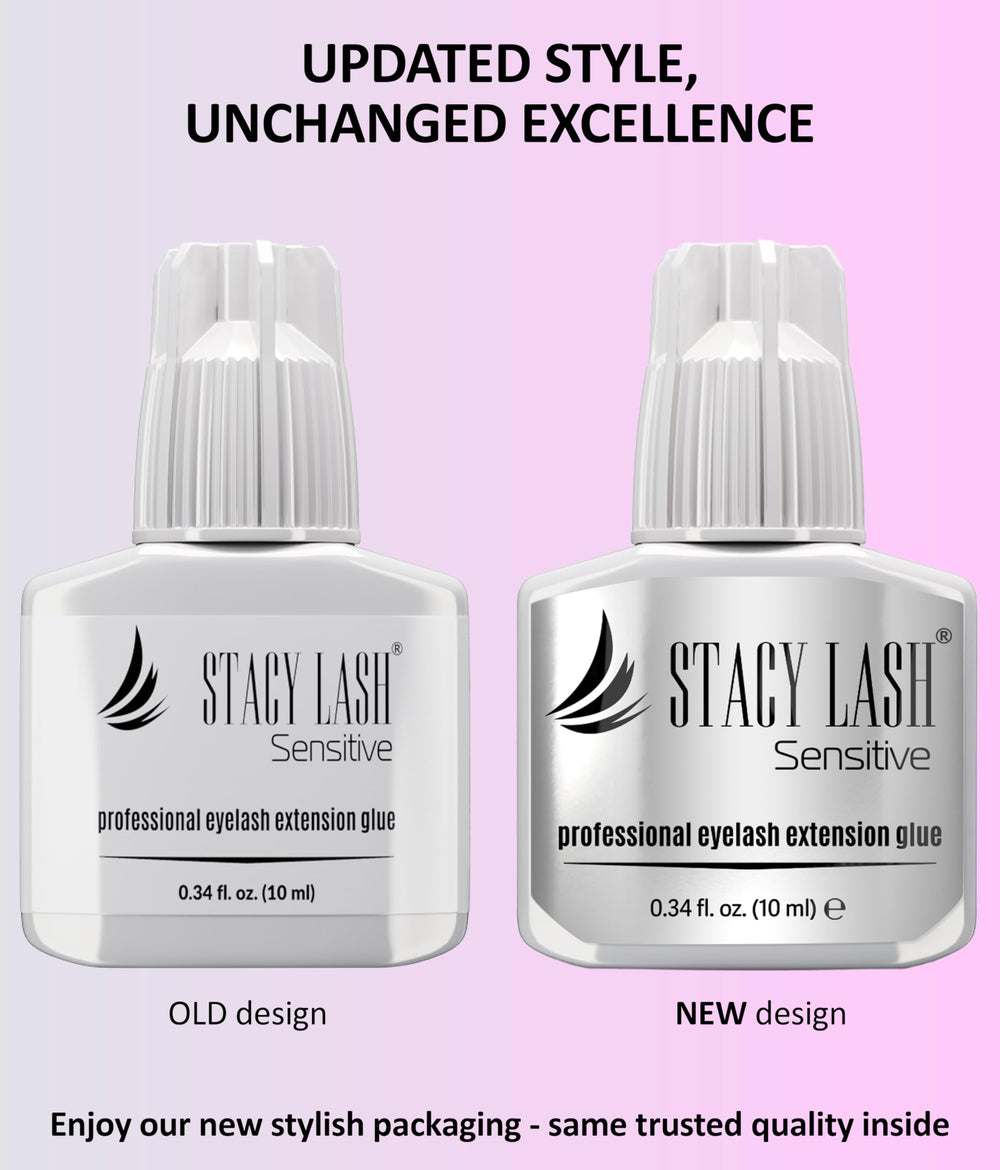 STACY LASH Sensitive glue latex-free formula for irritation-prone clients.