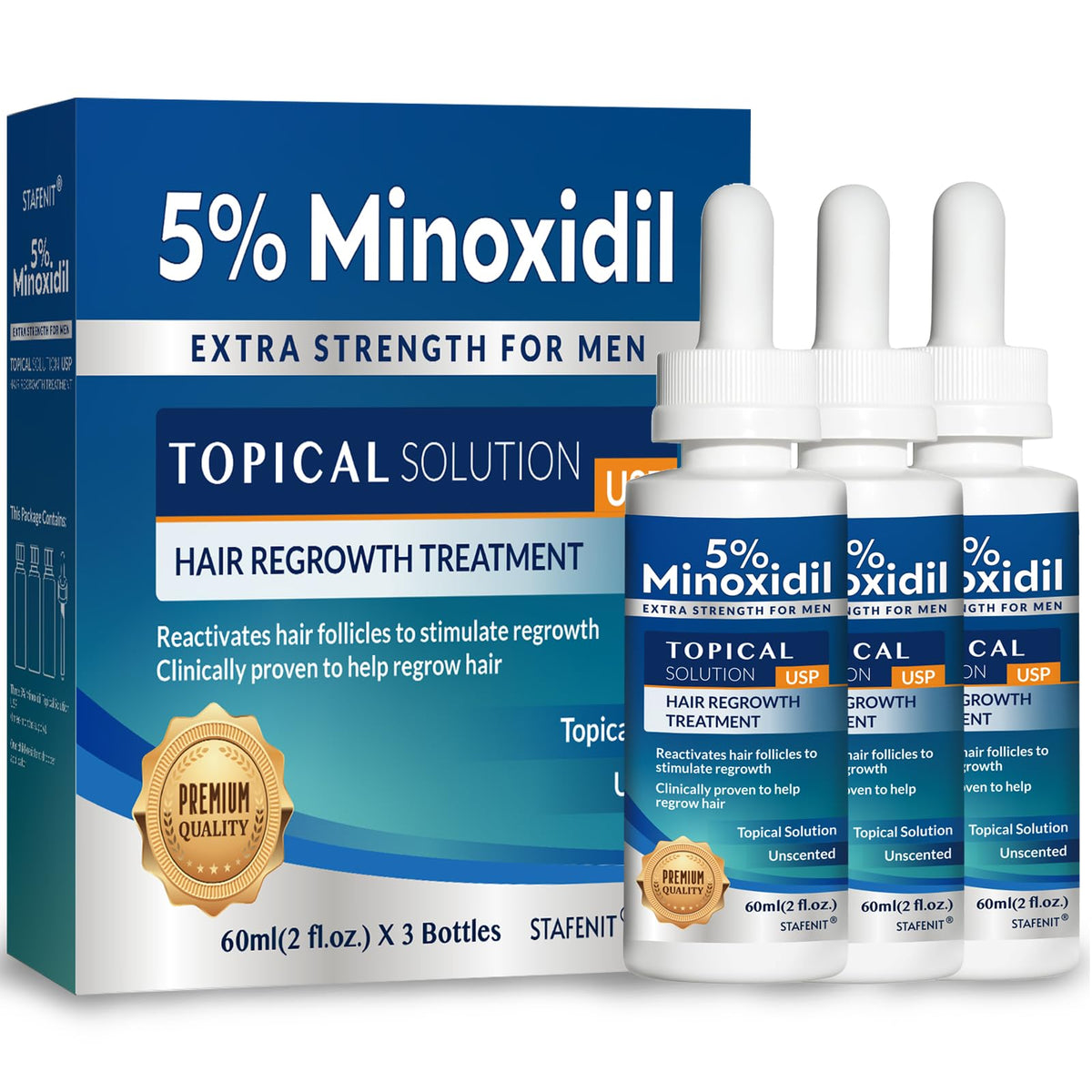 Stafenit minoxidil serum application dropper targets thinning areas for precise use.