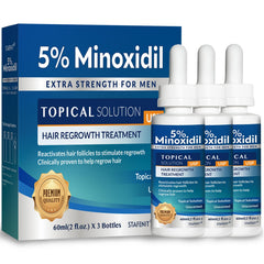 Stafenit minoxidil serum application dropper targets thinning areas for precise use.