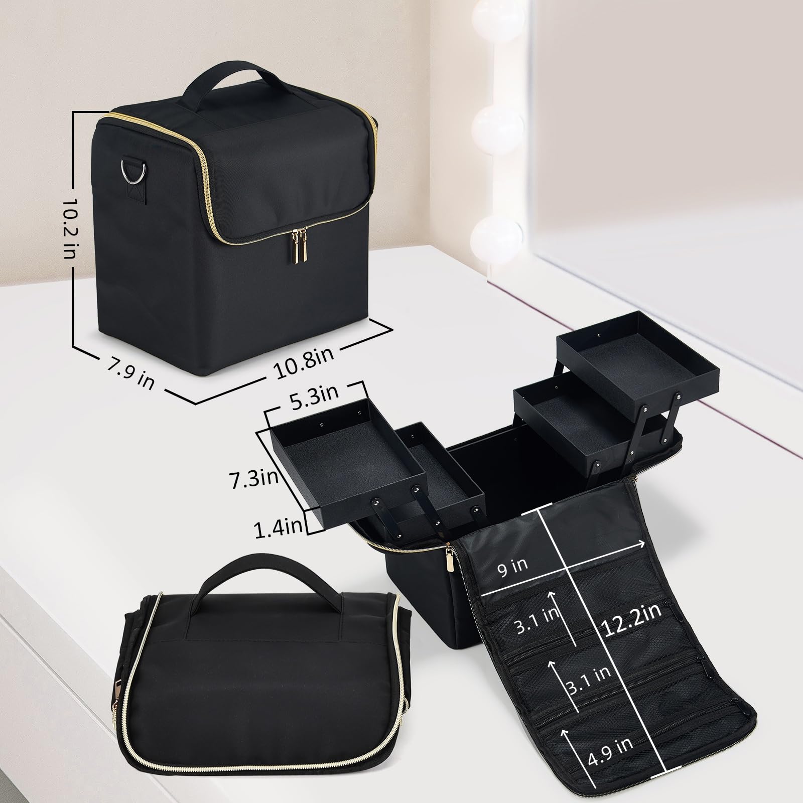 Stagiant deep-bottom compartment fits nail lamp and tools.
