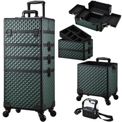 Stagiant rolling makeup case on wheels in green for effortless travel.