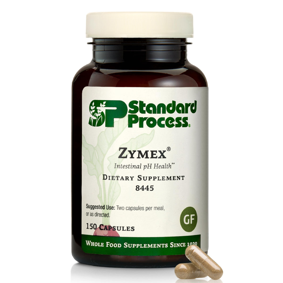 Standard Process Zymex capsules bottle highlighting digestive health support.