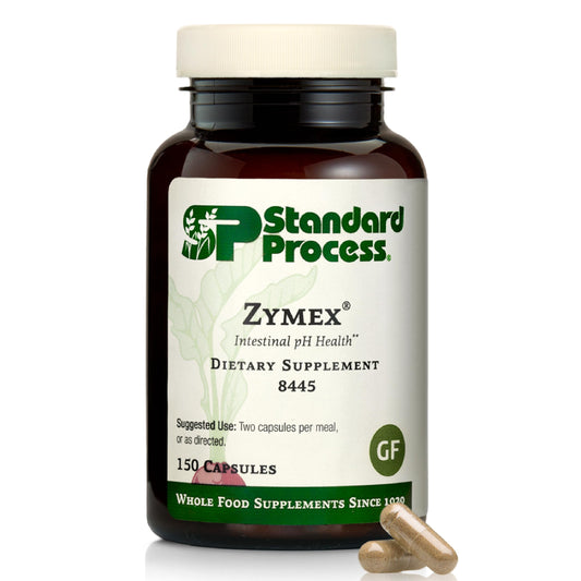 Standard Process Zymex capsules bottle highlighting digestive health support.