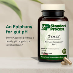 Zymex capsules pour shot suggesting daily digestive routine.