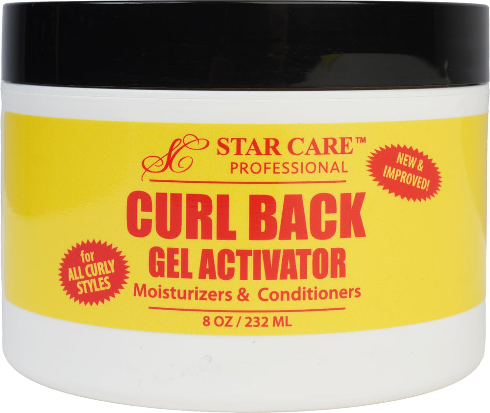 STAR CARE Curl Back Gel Activator bottle showing hydrating formula for defined curls