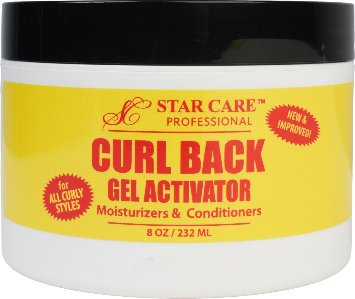 STAR CARE Curl Back Gel Activator bottle showing hydrating formula for defined curls