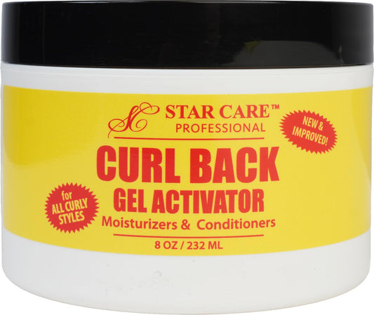 STAR CARE Curl Back Gel Activator bottle showing hydrating formula for defined curls