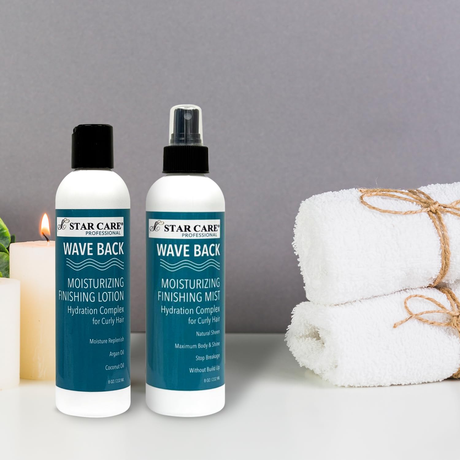 Star Care Wave Back Curl Duo on bathroom counter ready for use.