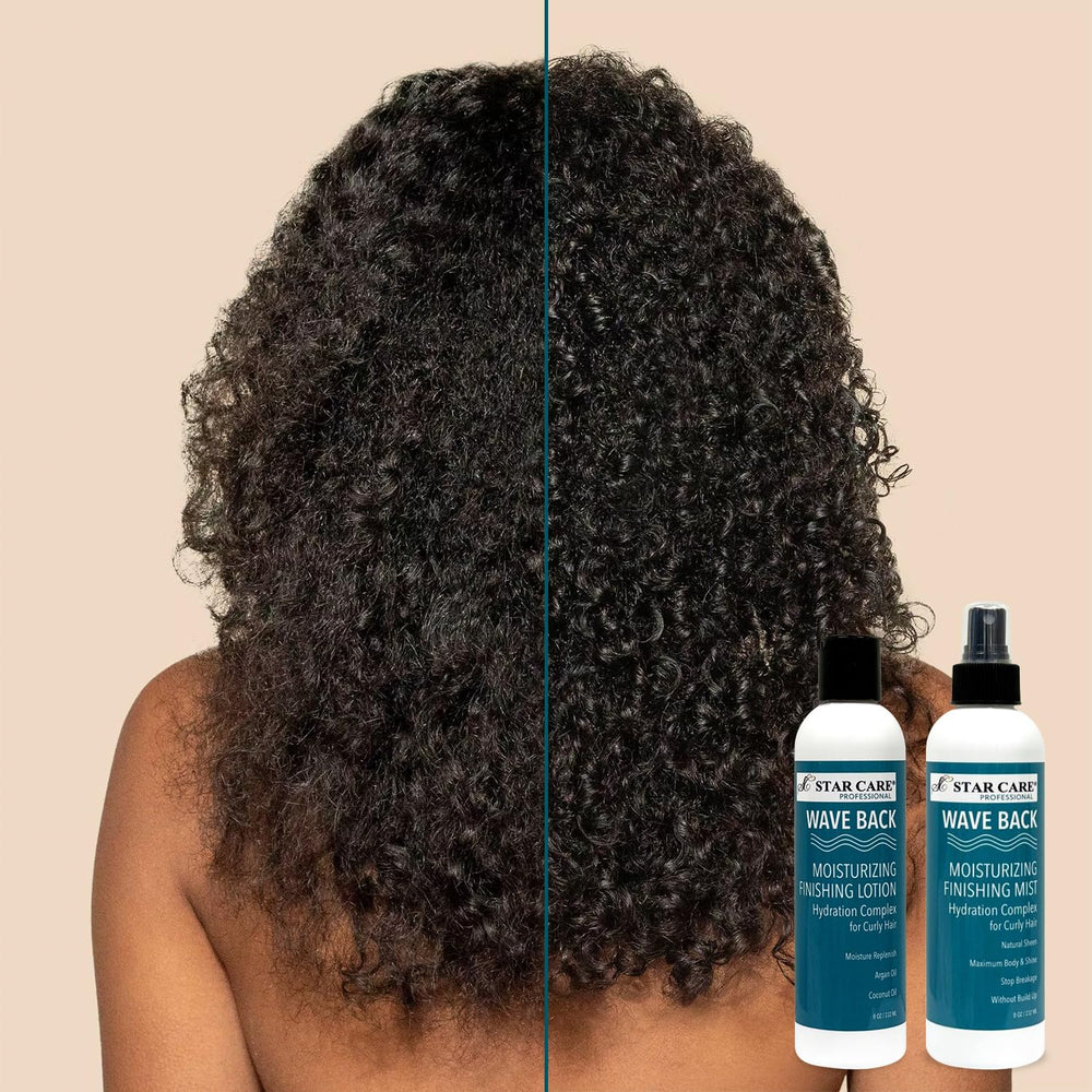 Star Care Wave Back Curl Mist nozzle releasing a fine mist for styling.