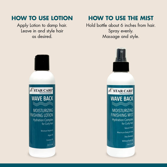 Star Care Wave Back Curl Mist bottle demonstrates quick curl refreshment.