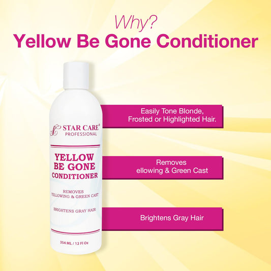 STAR CARE Yellow Be Gone bottle pour—easy at-home color neutralizing for salon-like results.