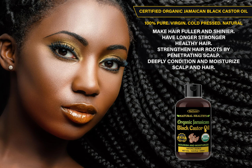 StarDunes Jamaican Black Castor Oil scalp-application illustrates moisturizing nourishment