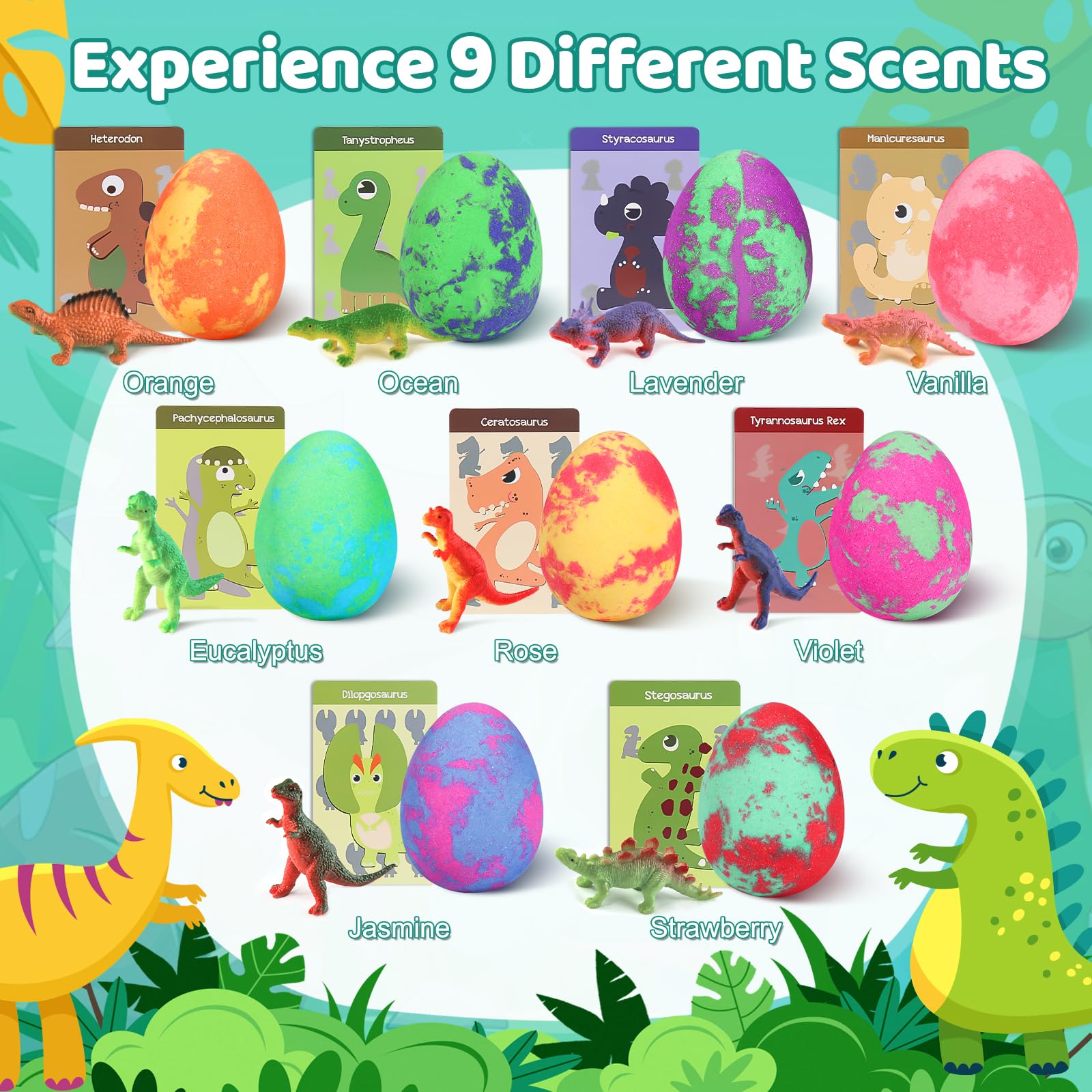STARYAR 9 colorful dino eggs bath bombs, exciting bath time for kids