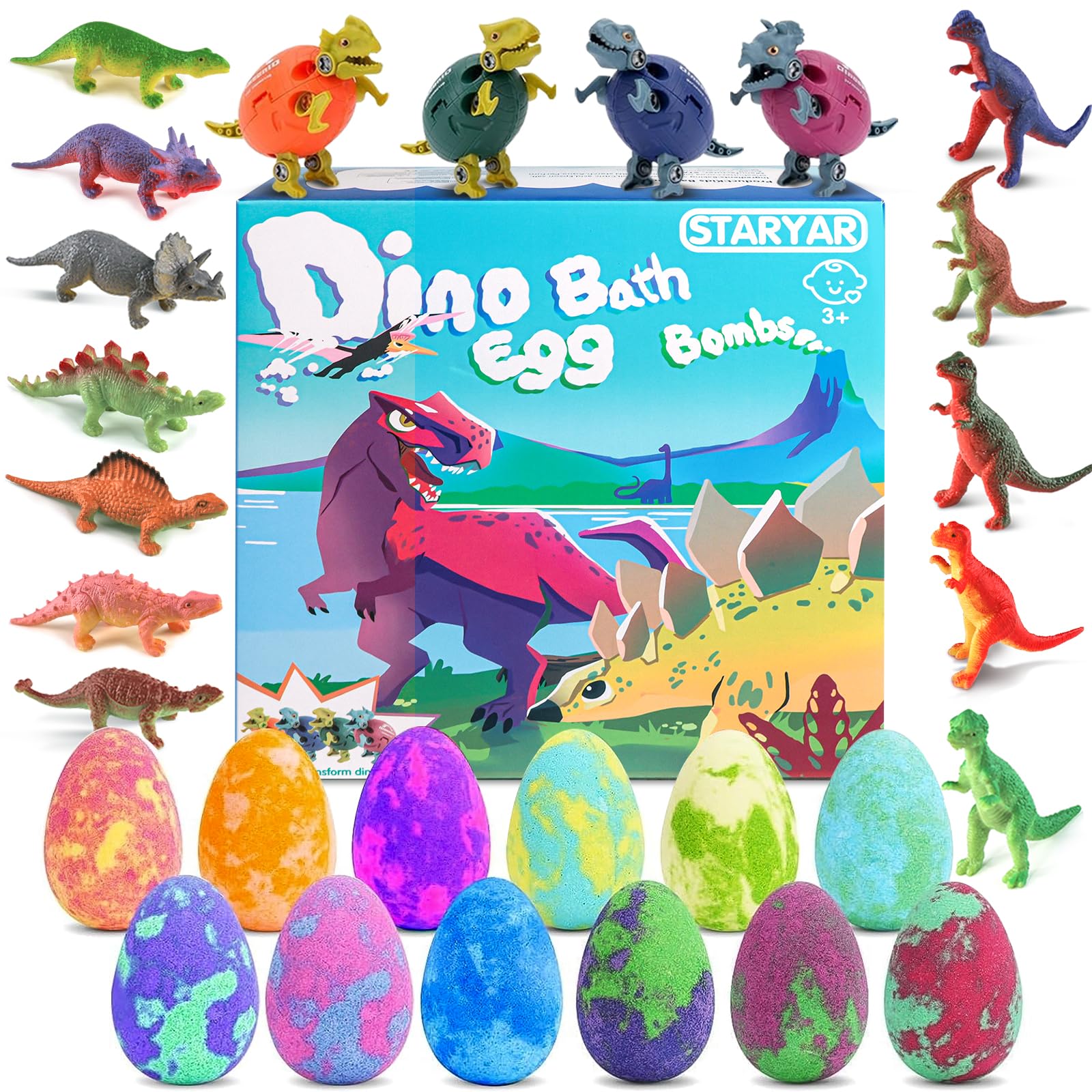 STARYAR dinosaur bath bombs reveal a toy inside each egg.