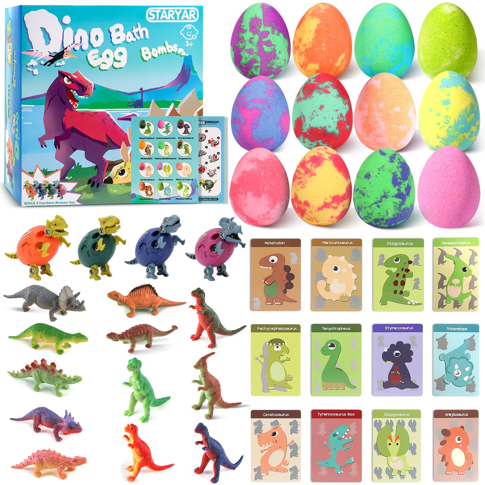 STARYAR gift-ready dinosaur egg bath bombs for kids.