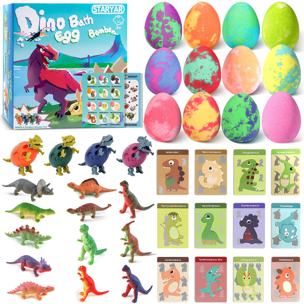 STARYAR gift-ready dinosaur egg bath bombs for kids.