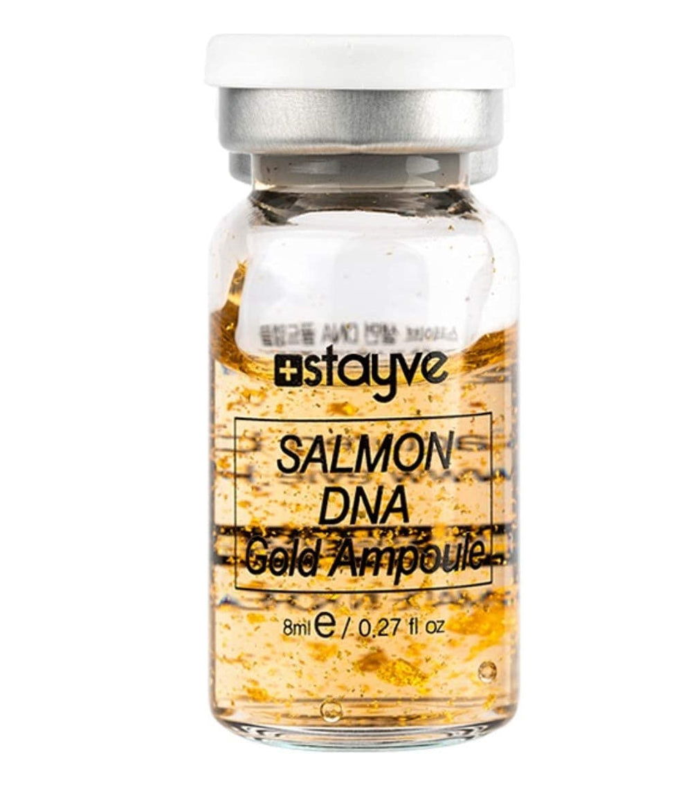 Close-up of gold powder in Stayve ampoule for radiant clarity