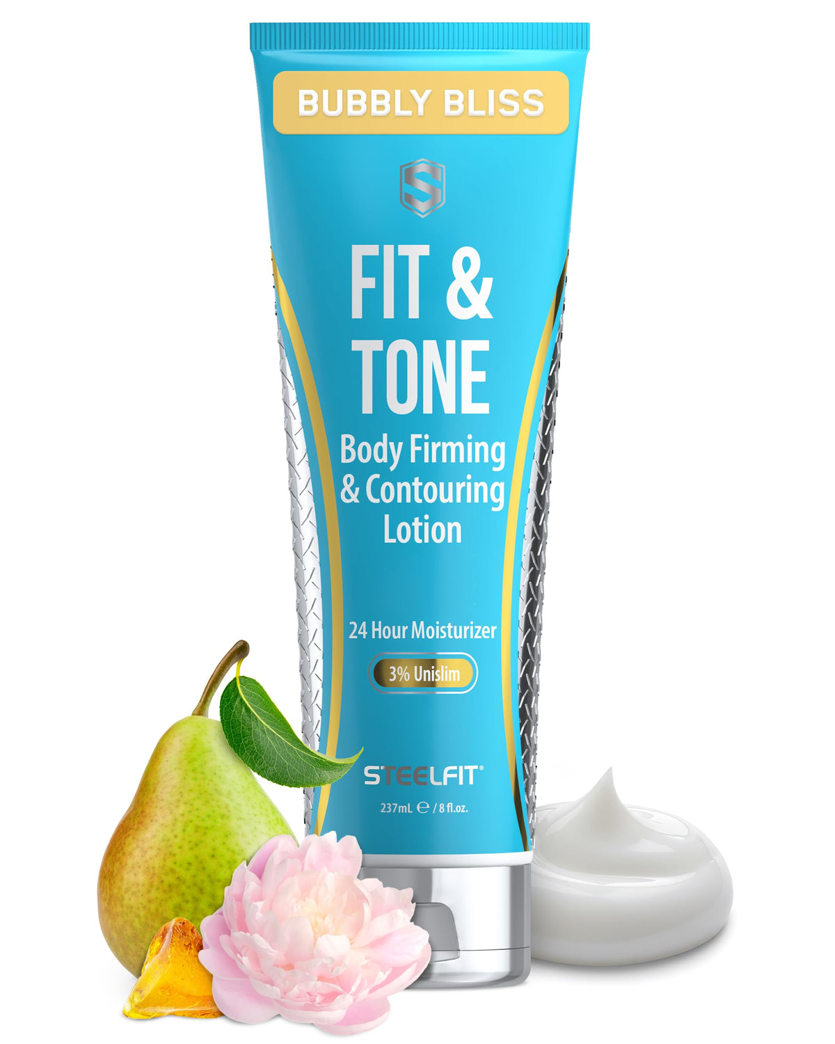 SteelFit Bubbly Bliss bottle shows hydrating formula for smoother skin.