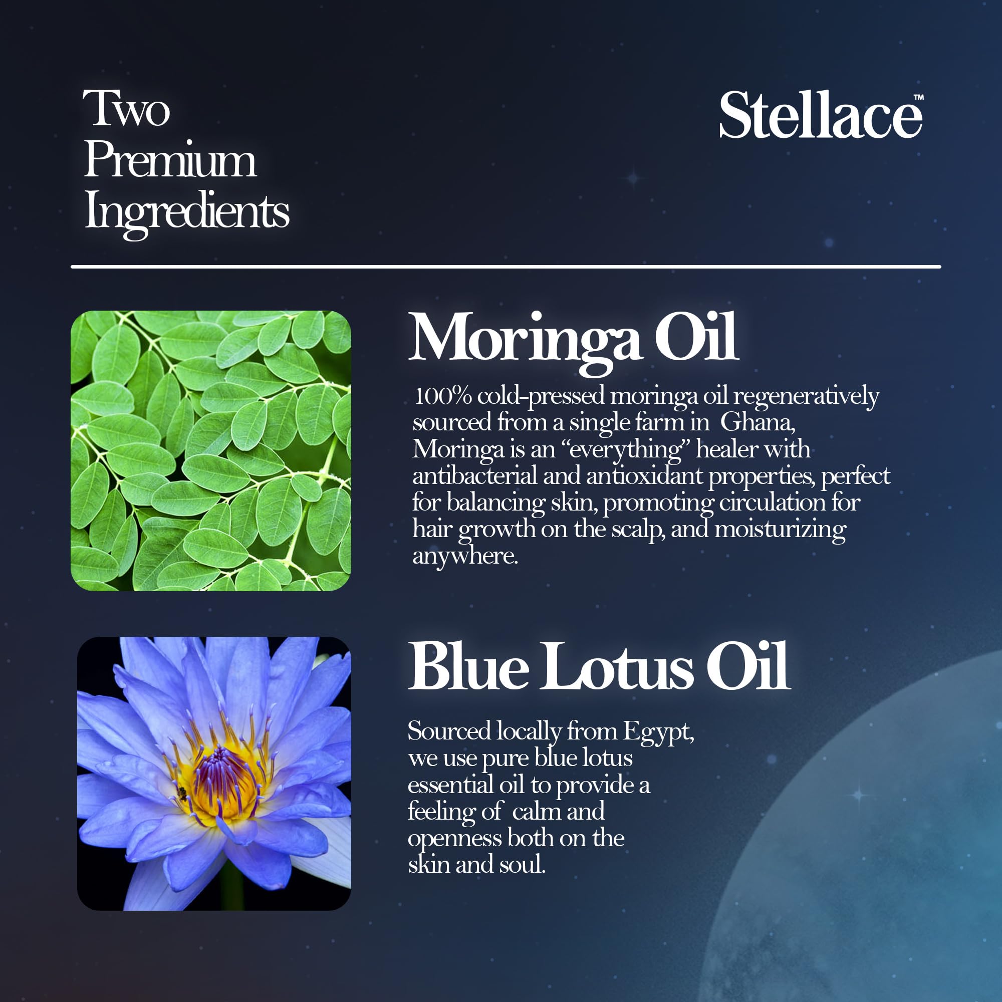 Stellace Blue Lotus Moringa Oil pour shows smooth flow for massage and aromatherapy