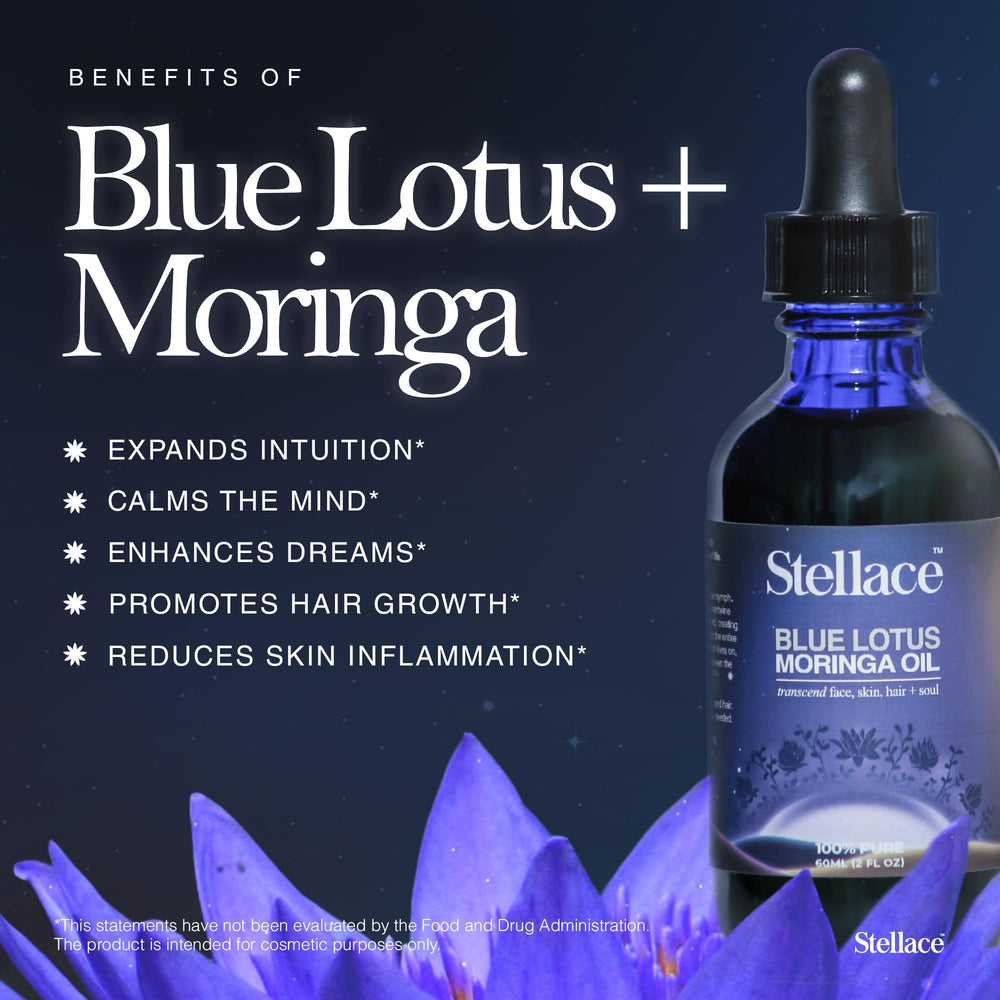 Stellace Blue Lotus Moringa Oil texture closeup highlighting rich, nourishing consistency