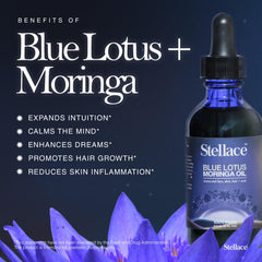 Stellace Blue Lotus Moringa Oil texture closeup highlighting rich, nourishing consistency