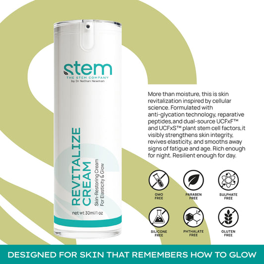 STEM Natural Intelligence Revitalize Night Cream jar closeup highlights luxurious texture for hydration