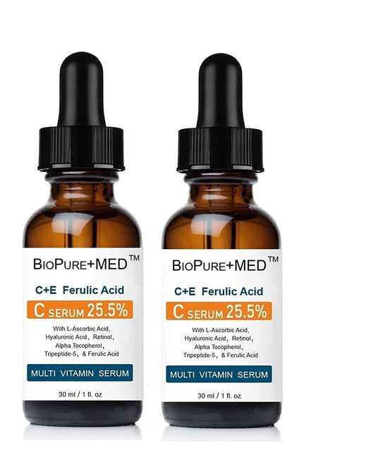 STEMBOTANY BioPureMED serum bottle highlights stabilized vitamin C formula for brightness