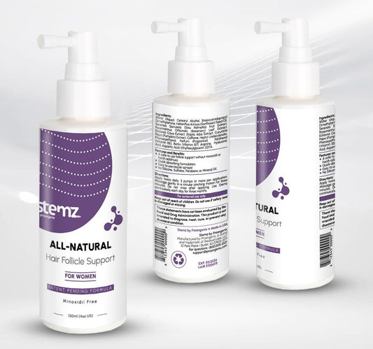 Stemz by Proangenix serum dropper application for precise scalp dosing.