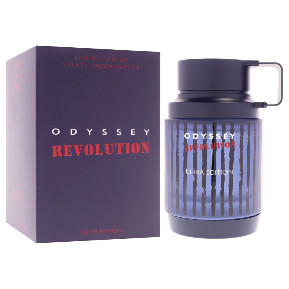 Sterling Parfums Odyssey Revolution Ultra Edition spray upright shows convenient travel-friendly size.