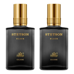 Stetson Black bottle front view showcases sleek masculine design and bold fragrance notes.