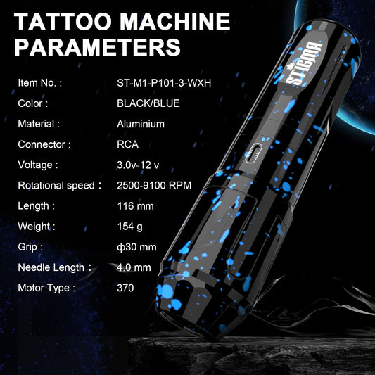STIGMA tattoo pen rotary model P101 close-up highlighting precise depth control for shading.