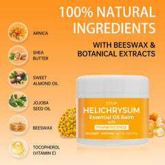 STILIP Helichrysum Balm on face; visibly soothed redness.