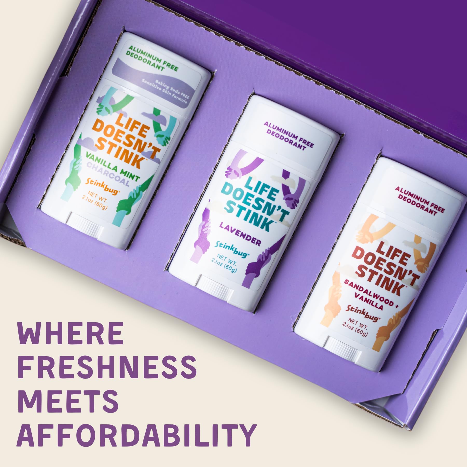 Stinkbug Naturals triple-pack deodorant sticks for convenient use