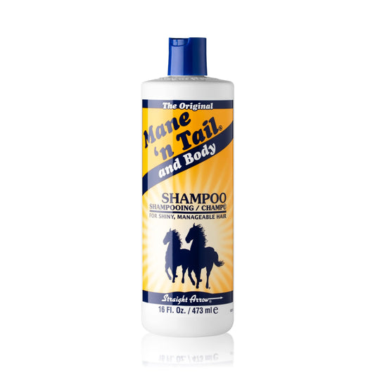 Straight Arrow Mane N Tail bottle front, may promote fuller-looking hair.