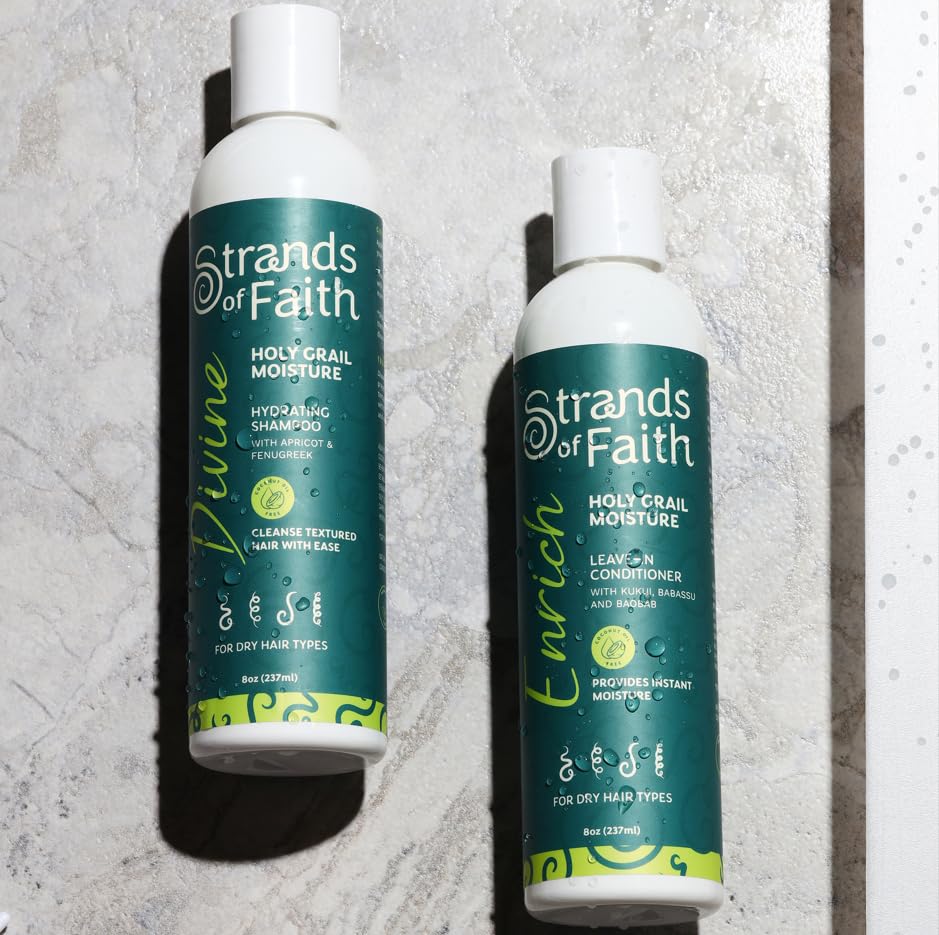 Strands of Faith Enrich Leave-In curls definition and improved manageability.