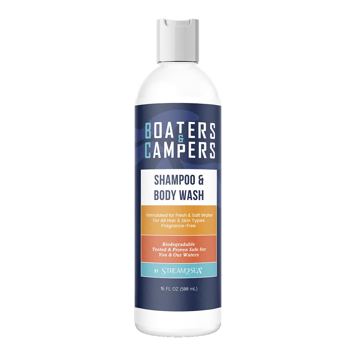 STREAM 2 SEA boater shampoo bottle for fragrance-free cleansing on outdoor trips